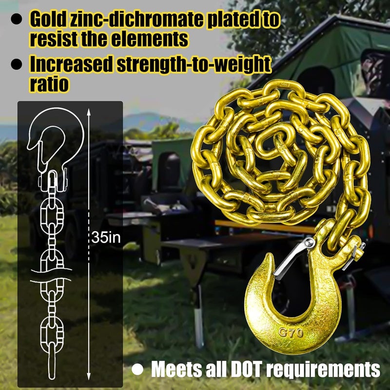 FITHOIST G80 Trailer Safety Chain 35 Inch | Tow Chain with 3/8'' Clevis Snap Hook | 2-Pack Heavy Duty Chain WLL 25,000 lbs for Towing - Image 5